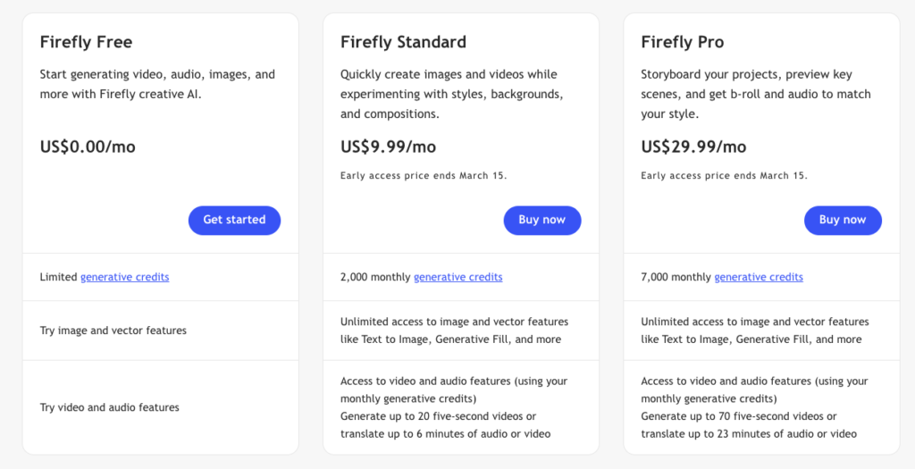 Adobe Firefly AI Students and Teachers Pricing Plans